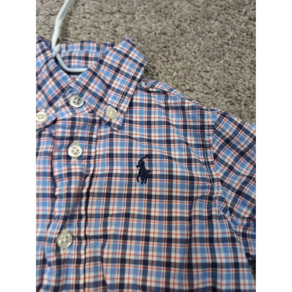 Ralph Lauren‎ Kids Blue Orange Plaid Long Sleeve Button Down Shirt 9M Infant